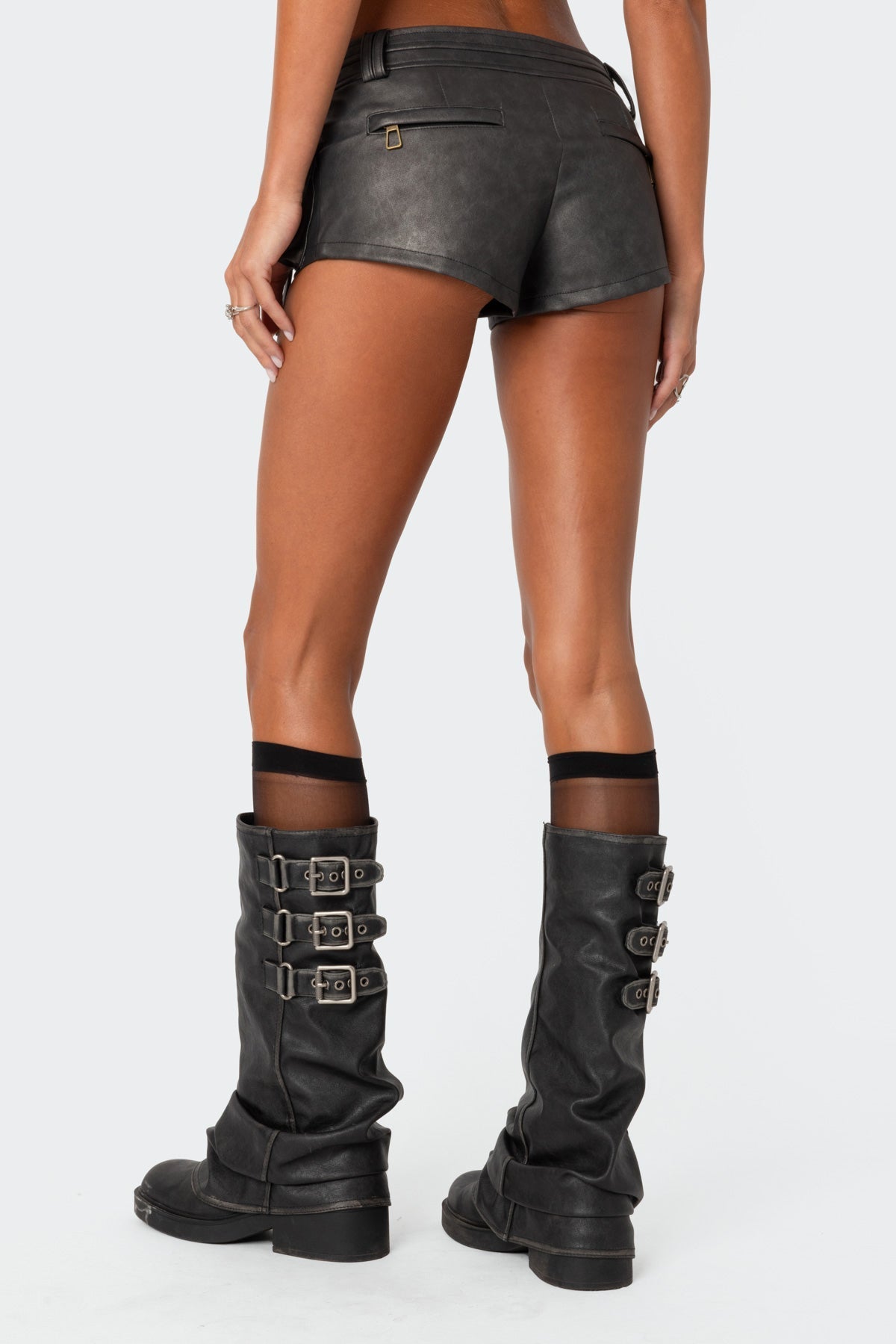 Evelyn Washed Faux Leather Micro Cargo Shorts