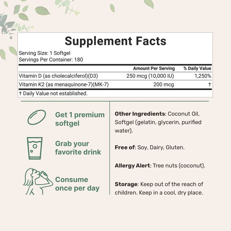 Cápsulas blandas de vitamina D3 + K2 180 CAP.