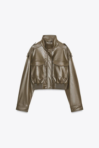 Suzy Faux Leather Cropped Jacket