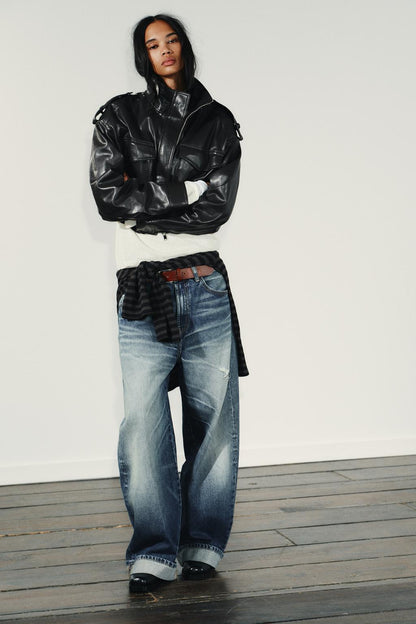 Suzy Faux Leather Cropped Jacket