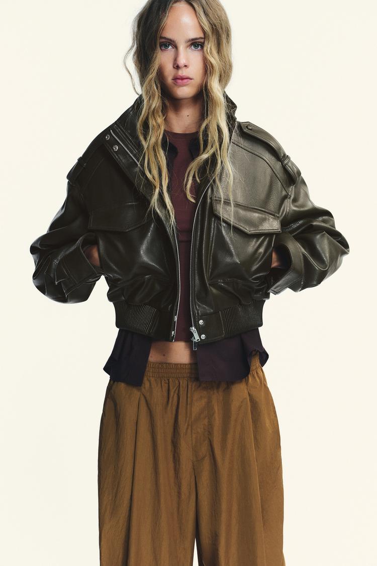 Suzy Faux Leather Cropped Jacket