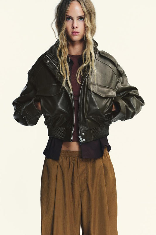 Suzy Faux Leather Cropped Jacket