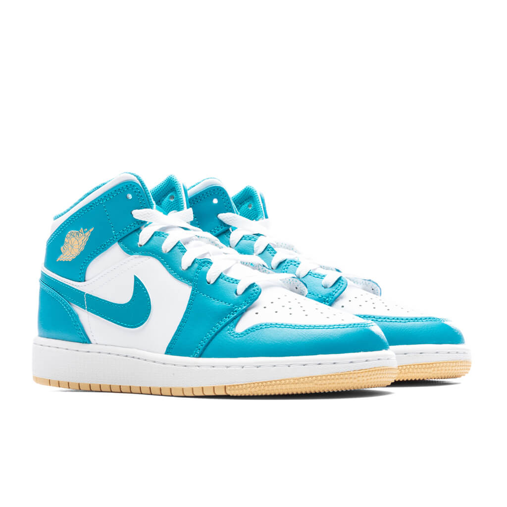 Jordan 1 Mid (GS) - Aquatone/Celestial Gold/White