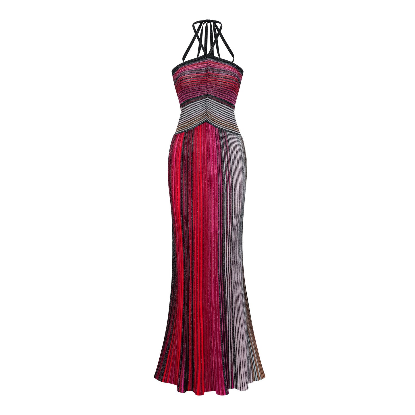 Ulysse – Neckholder-Maxikleid aus rotem Metallic-Strick
