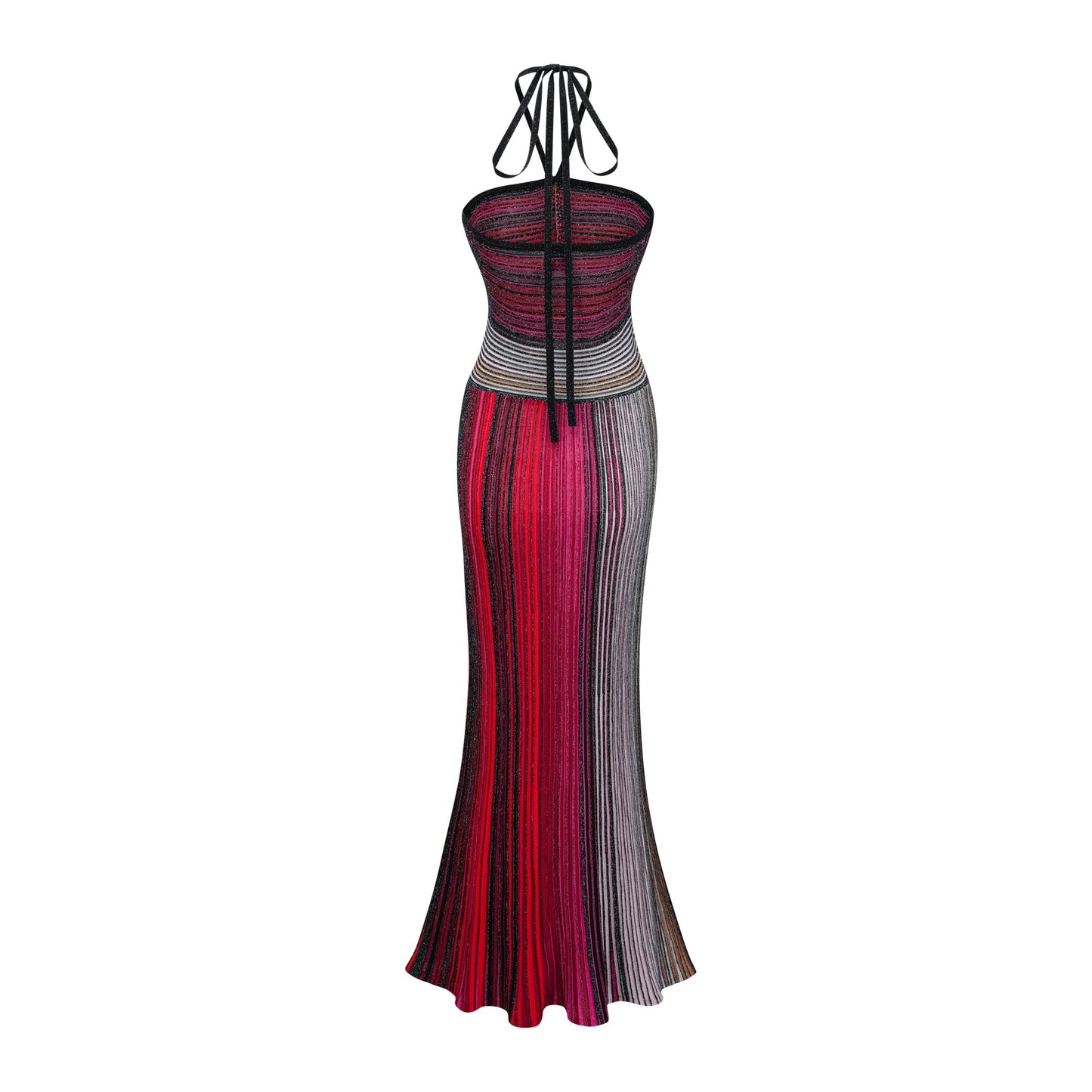 Ulysse – Neckholder-Maxikleid aus rotem Metallic-Strick