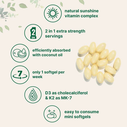 Cápsulas blandas de vitamina D3 + K2 180 CAP.