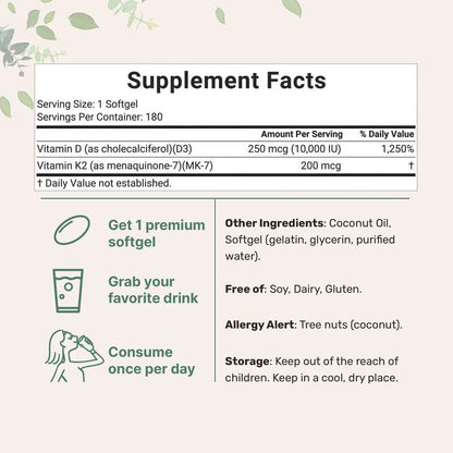 Cápsulas blandas de vitamina D3 + K2 180 CAP.