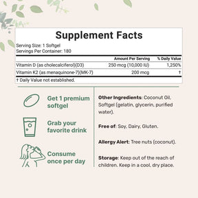 Cápsulas blandas de vitamina D3 + K2 180 CAP.