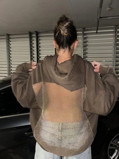 Luna Rhinestone Mesh Hoodie
