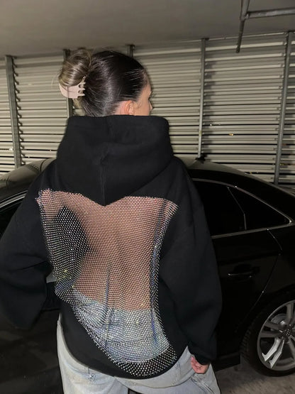 Luna Rhinestone Mesh Hoodie
